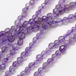 Grade AA Natural Amethyst Beads Strands, Faceted Round, 3mm, Hole: 0.8mm, about 119pcs/strand, 15 inch(X-G-A129-3mm-E02)