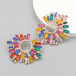 Shiny Rhinestone Irregular Statement Stud Earrings, Sun Shape Alloy Earrings for Women, Colorful, 58x68mm(HUDU-PW0001-052B)