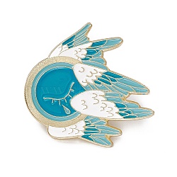 Eye of Ra/Re with Wings Enamel Pin, Light Gold Alloy Brooch for Backpack Clothes, Teardrop Pattern, 29x32x2mm, Pin: 1.2mm(JEWB-A005-14-02)