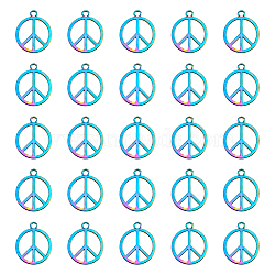 30Pcs Rack Plating Alloy Pendants, Ring with Peace Sign, Rainbow Color, 25x21x1.5mm, Hole: 2.3mm(FIND-DC0002-03)
