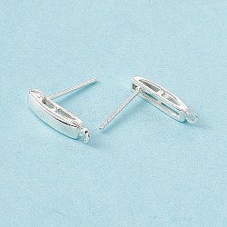 Brass Stud Earring Findings, with Horizontal Loops, Rectangle, Cadmium Free & Lead Free, 925 Sterling Silver Plated, 14.5x3mm, Hole: 1mm, Pin: 0.8mm(KK-A172-33S)