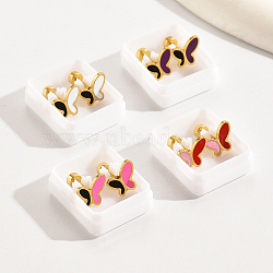 Fashionable Vintage Butterfly Drop Oil Stainless Steel Women's Ear False Plugs, Real 18K Gold Plated, 9x9mm(ER2063)