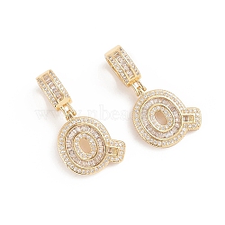 Brass Micro Pave Cubic Zirconia Pendants, Long-Lasting Plated, Letter, Clear, Letter.Q, 34mm, Hole: 6.5x9mm, Letter.Q: 20x17.5x3.5mm(ZIRC-G165-13G-Q)