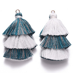 Cotton Tassel Big Pendant Decorations, with Light Gold Plated Iron Jump Rings, Creamy White, 70~75x22~30x22~30mm, Hole: 4.5mm(FIND-N051-004B)