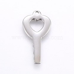 Tarnish Resistant 304 Stainless Steel Pendants, Key, Stainless Steel Color, 22x11x1mm, Hole: 1.2mm(STAS-I094-29P)