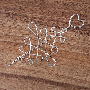 Iron Hair Sticks, Heart & Chinese Knot, Platinum, 123mm, Pin: 1.8mm