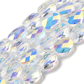 Electroplate Glass Beads Strands, AB Color, Faceted, Oval, Clear AB, 10x8x5mm, Hole: 1.2mm, about 37pcs/strand, 15.75 inch(40cm)