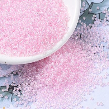 MIYUKI Round Rocailles Beads, Japanese Seed Beads, (RR272) Pink Lined Crystal AB, 11/0, 2x1.3mm, Hole: 0.8mm, about 1100pcs/bottle, 10g/bottle