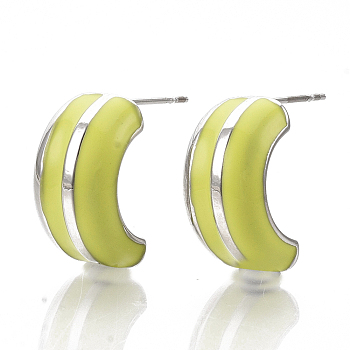 Alloy Enamel Stud Earring, with Stainless Steel Pins, Letter C Shape, Platinum, Yellow, 20x19x9mm, Pin: 1mm
