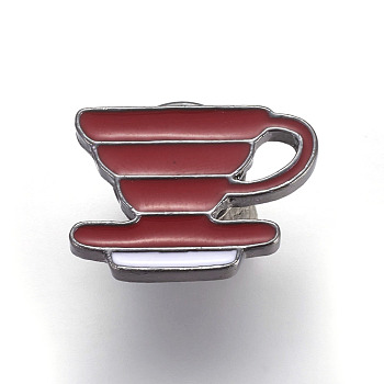Alloy Brooch, Enamel Pin, with Enamel, Coffee Cup, Gunmetal, Dark Red, 14.4x20.5x11mm, Pin: 1.2mm