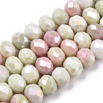Faceted Electroplated Glass Beads Strands, AB Color Plated, Abacus, Pale Goldenrod, 8~8.5x6~6.5mm, Hole: 1.4mm, about 66~67pcs/strand, 15.35 inch~16.57 inch(39~41.1cm)