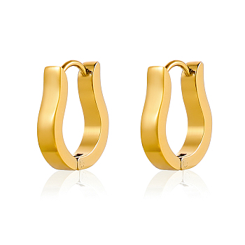 304 Stainless Steel Hoop Earrings, U-Shaped, Ion Plating(IP), Real 14K Gold Plated, 15x15mm