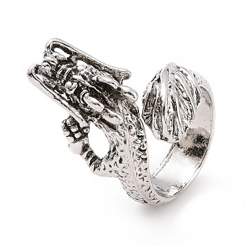 Dragon Wide Band Rings for Men, Punk Alloy Cuff Rings, Antique Silver, US Size 6 3/4(17.2mm), 6.5mm