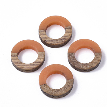 Resin & Walnut Wood Linking Rings, Ring, Coral, 18x4mm