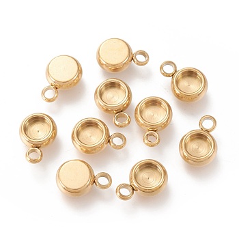 Ion Plating(IP) 304 Stainless Steel Pendant Cabochon Settings, Flat Round, Golden, Tray: 4mm, 9x6x3mm, Hole: 1.6mm