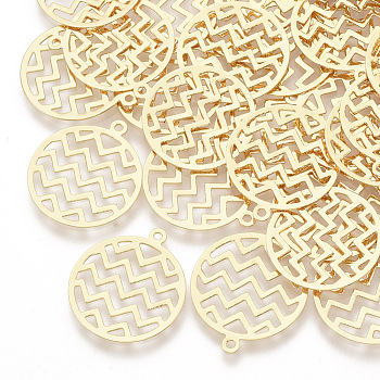 Brass Filigree Pendants, Hollow, Real 18K Gold Plated, Flat Round, 22.5x20x0.4mm, Hole: 1.4mm