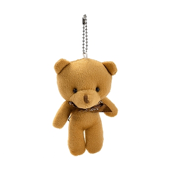 PP Cotton Mini Animal Plush Toys Bear Pendant Decoration, with Ball Chain, Dark Goldenrod, 150mm