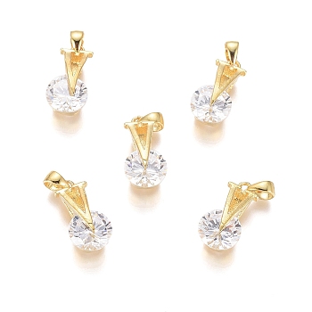 Brass Micro Pave Clear Cubic Zirconia Pendants, Long-Lasting Plated, V Shape, Clear, Golden, 15.5x8x6.8mm, Hole: 3.5x2.5mm