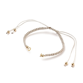 Adjustable Braided Polyester Cord Bracelet Making, with 304 Stainless Steel Open Jump Rings, Round Brass Beads, Antique White, Single Chain Length: about 6-1/4 inch(16cm)