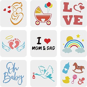 Plastic Painting Stencils Sets, Reusable Drawing Stencils, for Painting on Scrapbook Fabric Tiles Floor Furniture Wood, Ocean Theme, White, Baby Pattern, 15x15cm
