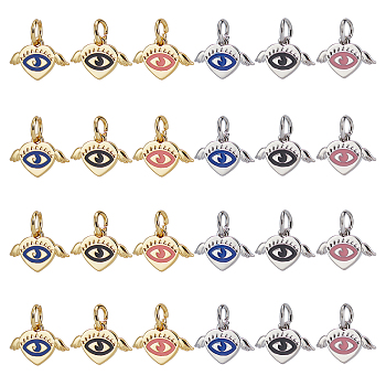 Nbeads 24Pcs 6 Colors Enamel Pendants, with Brass Findings and Jump Rings, Heart with Eye and Wing, Golden & Platinum, Mixed Color, 10x15.5x1.5mm, Hole: 4mm, 4pcs/color