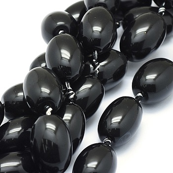 Natural Black Onyx Beads Strands, Dyed & Heated, Oval, 25~32x17~22mm, Hole: 1.8~2mm, about 10pcs/strand, 14.5 inch(37cm).