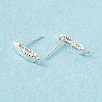 Brass Stud Earring Findings, with Horizontal Loops, Rectangle, Cadmium Free & Lead Free, 925 Sterling Silver Plated, 14.5x3mm, Hole: 1mm, Pin: 0.8mm