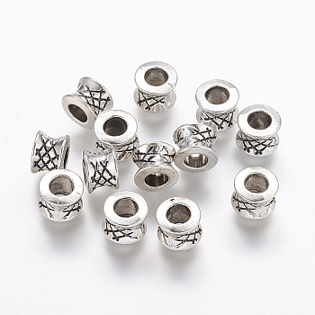 Tibetan Style Alloy Beads, Lead Free and Cadmium Free, Column, Antique Silver, 5x7mm, Hole: 4mm