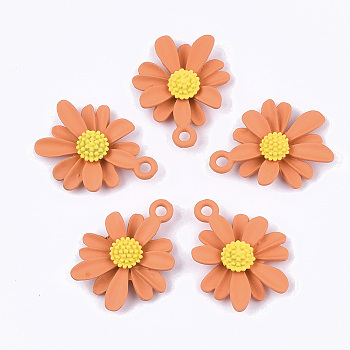 Spray Painted Alloy Pendants, Flower/Daisy, Coral, 20.5x16.5x4mm, Hole: 1.8mm