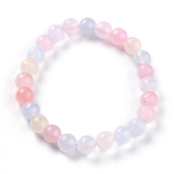 Dyed Natural Jade Beads Stretch Bracelets, Round, Colorful, Inner Diameter: 2-1/4 inch(5.7cm), Bead: 8~8.5mm