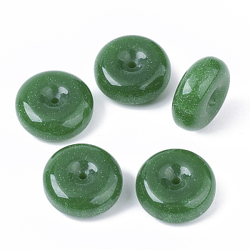 Resin Beads, with Glitter Powder, Rondelle, Green, 25x10mm, Hole: 2mm