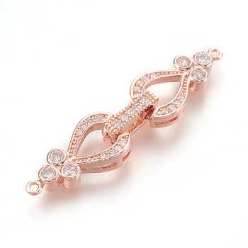 Brass Cubic Zirconia Fold Over Clasps, Lead Free & Nickel Free, Clear, Rose Gold, 43x10x5mm, Hole: 1mm