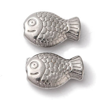 Non-Tarnish 304 Stainless Steel Beads, Fish, Stainless Steel Color, 8x12x3.5mm, Hole: 1.6mm