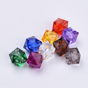 Transparent Acrylic Beads, Faceted, Cube, Mixed Color, 12x12x10mm, Hole: 1.5mm, about 510pcs/500g