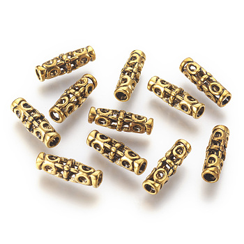 Tibetan Metal Beads, Cadmium Free & Lead Free, Column, Antique Golden Color, 18x7mm, Hole: 3mm