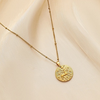 Constellation Coin Stainless Steel Pendant Necklace for Women, Golden, Sagittarius, 17.72 inch(45cm)