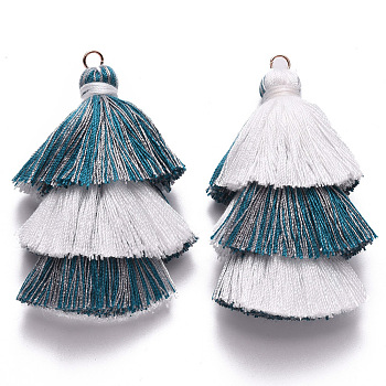 Cotton Tassel Big Pendant Decorations, with Light Gold Plated Iron Jump Rings, Creamy White, 70~75x22~30x22~30mm, Hole: 4.5mm