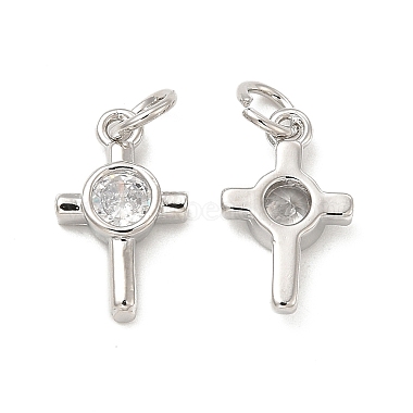 Platinum Clear Cross Brass+Cubic Zirconia Pendants