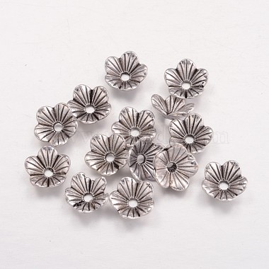 50 x Lead Free Antique Silver Alloy Flower Bead Caps Crafts 10x10x3mm Hole 1.5mm