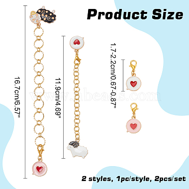 2Pcs 2 Style Sheep Alloy Enamel Beaded Knitting Row Counter Chains(HJEW-AB00715)-2