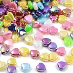 ABS Plastic Beads, Heart, AB Color Plated, Mixed Color, 9x9x4.5mm, Hole: 1.6mm(X1-KY-H009-01)