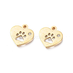 Ion Plating(IP) 304 Stainless Steel Charms, Manual Polishing, with Crystal Rhinestone, Heart with Dog Paw Printed, Golden, 12x12x1.2mm, Hole: 1.8mm(STAS-L245-002G)