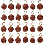 80Pcs 2 Colors Round Natural Wood Pendants, Sienna Rudraksha Charms, with Copper Wire, Mixed Color, 16~19.5x9~10.5mm, Hole: 3.5mm, 40pcs/color(PALLOY-BBC0001-01)