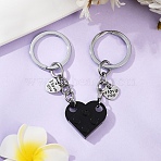 Matching Couple Resin Heart Keychain, Love Heart Brick Keychains with Alloy Rings, for Boyfriend Girlfriend Valentine's Day Gifts, Black, 75mm(KEYC-YW00181-03)