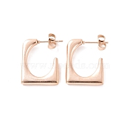 Ion Plating(IP) 304 Stainless Steel Rectangle Stud Earrings, Half Hoop Earrings for Women, Rose Gold, 20.5x17.5x3mm, Pin: 0.7mm(EJEW-P198-03RG)