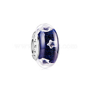 TINYSAND Rhodium Plated 925 Sterling Silver Charm Beads with Glass with Star for Bracelet, Midnight Blue, 15.16x9.07mm, Hole: 4.45mm(TS-C-248)