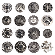 15 Sets 15 Styles Eagle/Star/Flower Pattern Alloy & Imitation Turquoise Craft Solid Screw Rivet, DIY Leather Craft Nail, Flat Round, Antique Silver, 6.5~37.5x3.5~14mm, Hole: 2~2.5mm, 1 set/style(FIND-CA0008-73)