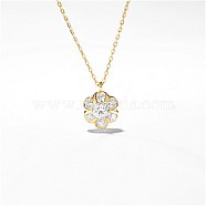 Eco-Friendly Brass Pendant Necklaces, with Cubic Zirconia, Flower, Golden(NJEW-AA00090-15G)