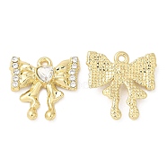 Alloy Pendants, with Glass, Cadmium Free & Lead Free, Bowknot Charms, Light Gold, 18x18x4mm, Hole: 1.4mm(PALLOY-A003-09KCG)