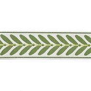 Polyester Ribbons, Jacquard Ribbon, Tyrolean Ribbon, Garment Accessories, Leaf Pattern, Lime Green, 2-3/8 inch(60mm)(OCOR-XCP0001-82A)